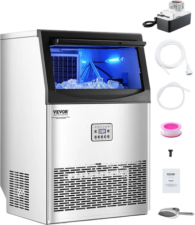 Vevor Ice Maker Machine 90 lbs/24H with 33 lbs Storage Drain Pump Self-Cleaning New