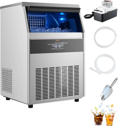 Vevor Commercial Ice Maker 200 Lbs/Day 66 Lbs Storage Capacity Self-Cleaning New