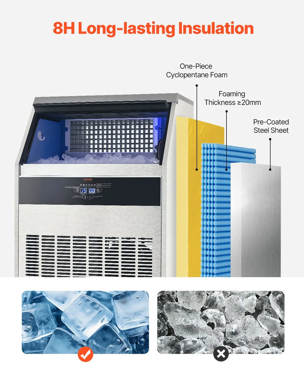 Vevor Commercial Ice Maker 360 Lbs/Day 88 Lbs Storage Capacity Self-Cleaning New