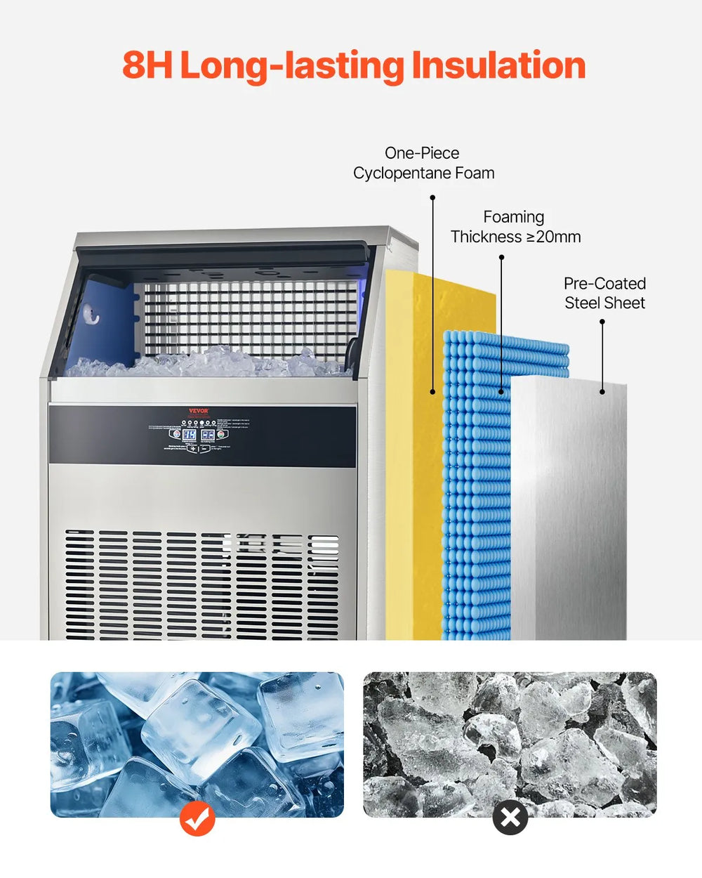 Vevor Commercial Ice Maker 440 Lbs/Day 110 Lbs Storage Capacity Self-Cleaning New