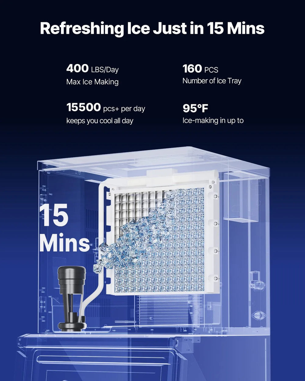 Vevor Commercial Ice Maker 400 Lbs/Day with 300 lbs Storage Bin Auto Self-Cleaning New