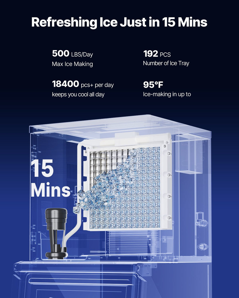 Vevor Commercial Ice Maker 500 Lbs/Day with 300 Lbs Storage Self-Cleaning Touchscreen New