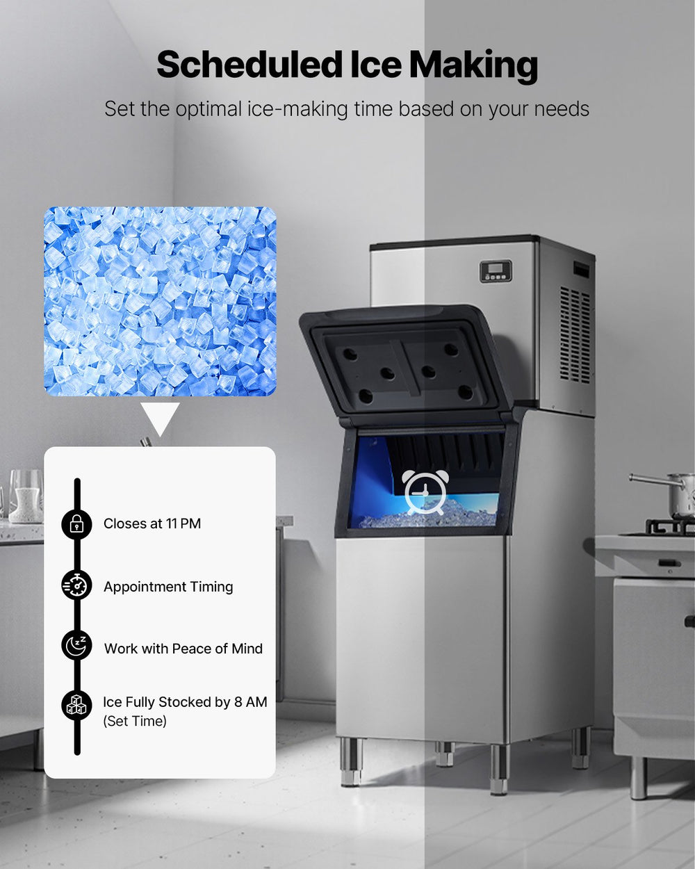 Vevor Commercial Ice Maker 500 Lbs/Day with 300 Lbs Storage Self-Cleaning Touchscreen New