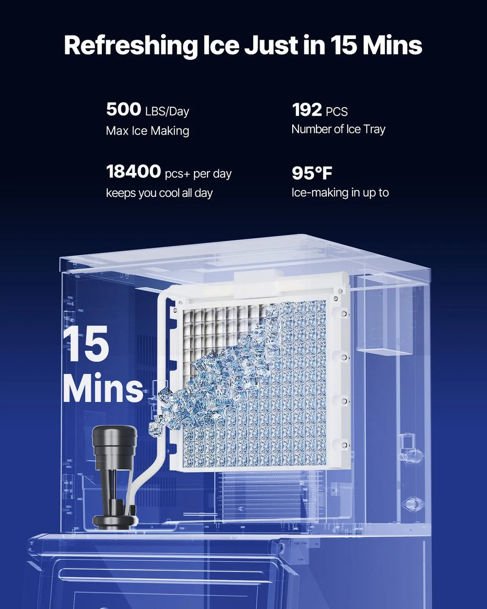 Vevor Commercial Ice Maker 500 Lbs/Day with 300 Lbs Storage Bin Self-Cleaning Touchscreen New