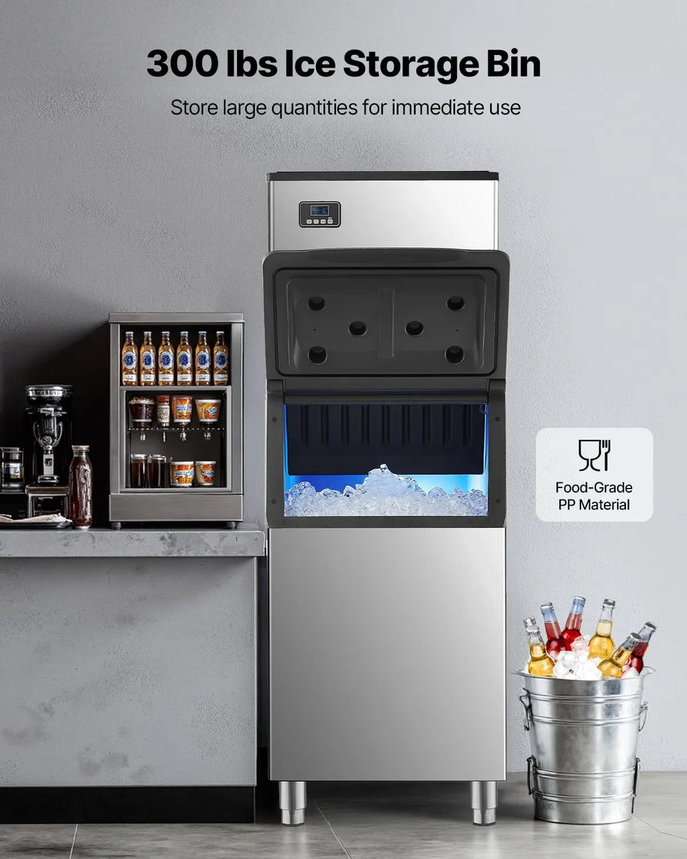 Vevor Commercial Ice Maker 500 Lbs/Day with 300 Lbs Storage Bin Self-Cleaning Touchscreen New