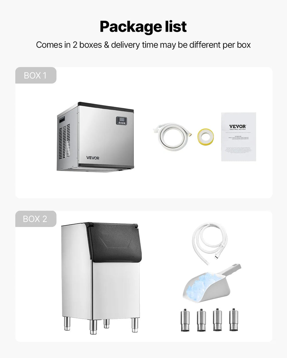 Vevor Commercial Ice Maker 500 Lbs/Day with 300 Lbs Storage Bin Self-Cleaning Touchscreen New