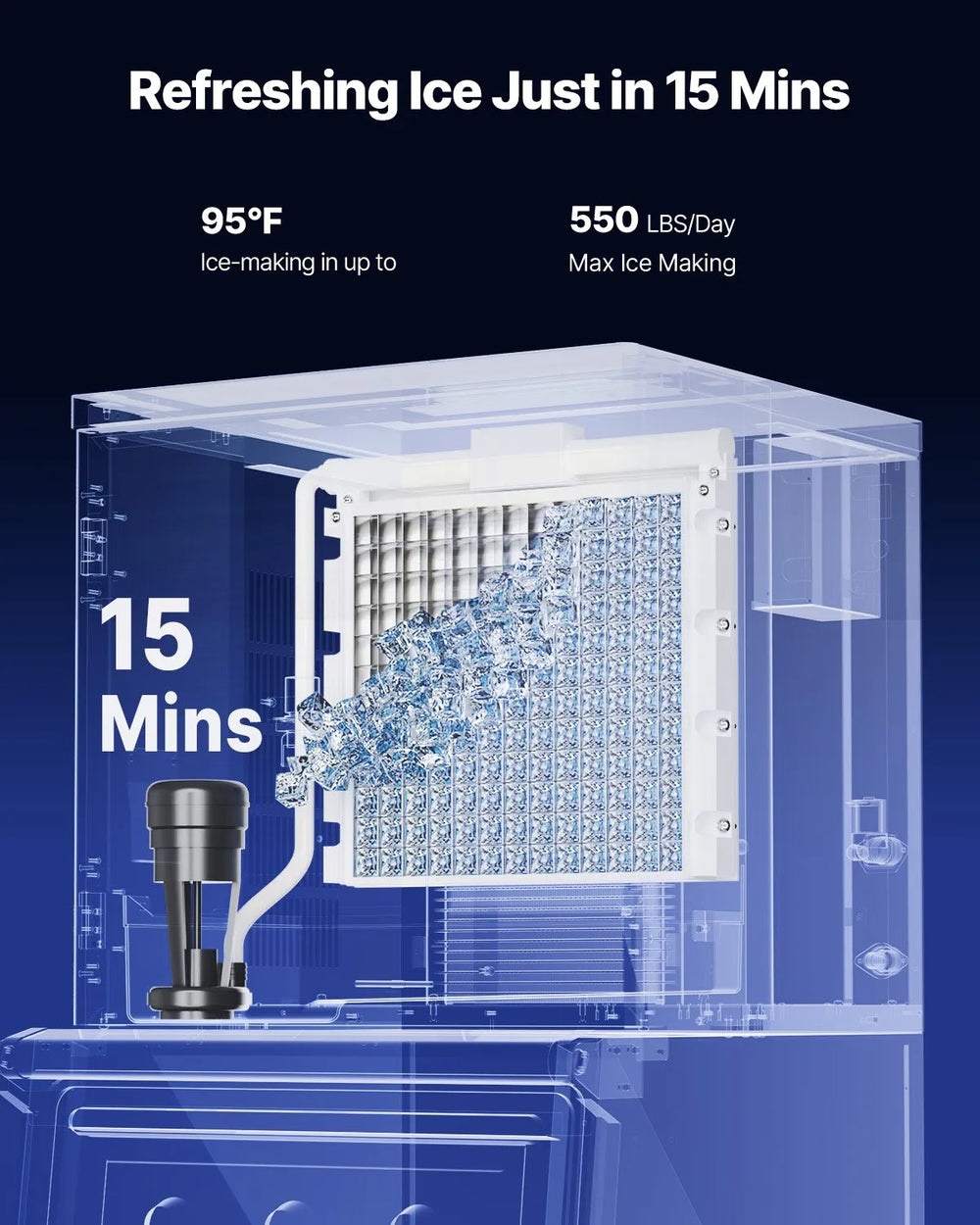Vevor Commercial Ice Maker 550 Lbs/Day with 300 lbs Storage Bin Auto Self-Cleaning New