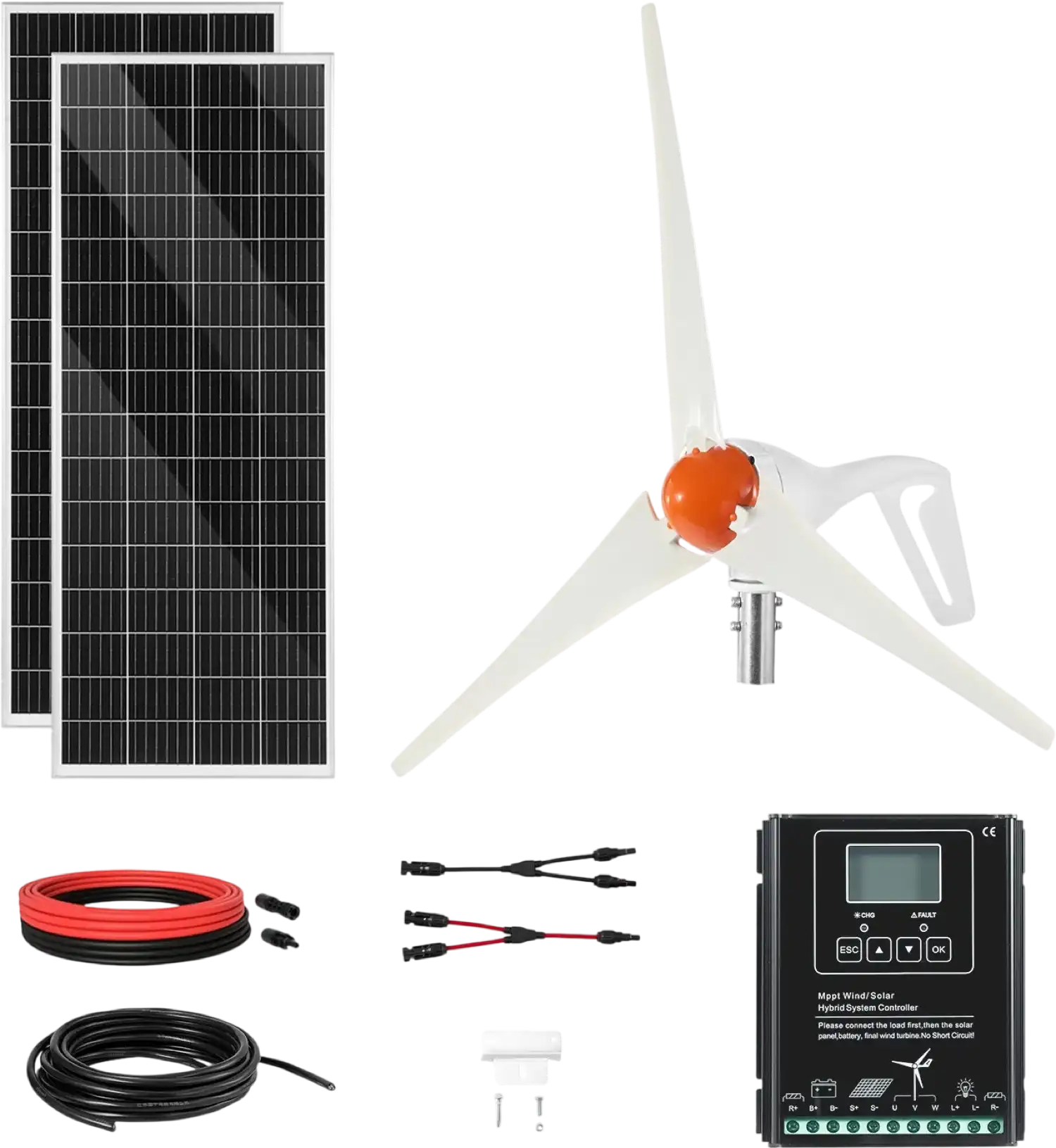 Vevor Solar Wind Power Kit 400W 12V with 2 Panels 200W Turbine Hybrid Controller New