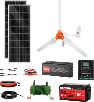 Vevor Solar Wind Power Kit 600W 12V with 2 100W Solar Panels 400W Wind Turbine New