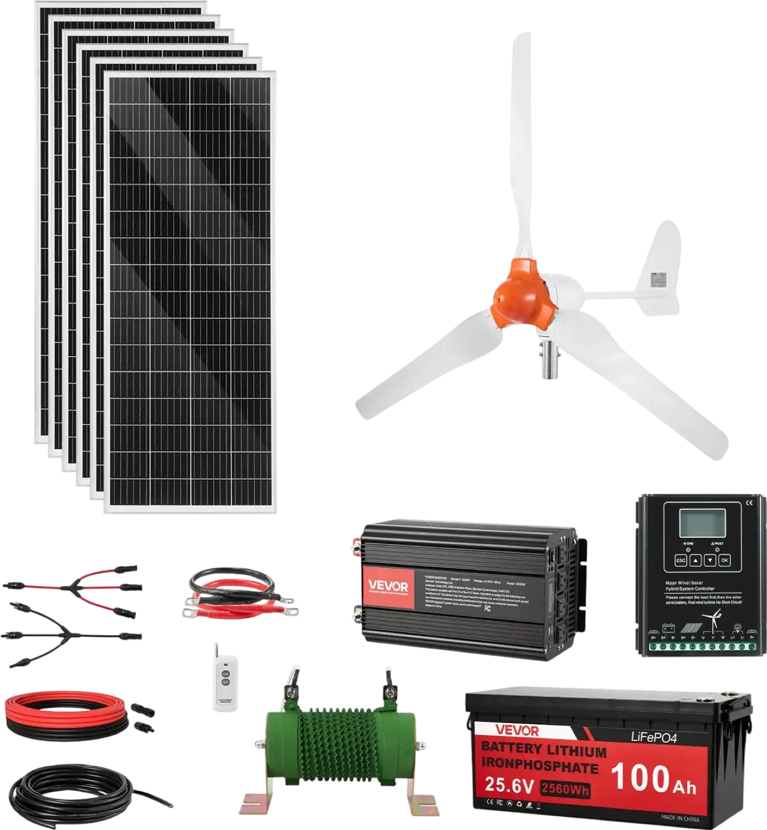 Vevor Solar Wind Power Kit 1000W 24V with 6 100W Solar Panels 400W Wind Turbine New