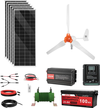 Vevor Solar Wind Power Kit 1000W 24V with 6 100W Solar Panels 400W Wind Turbine New