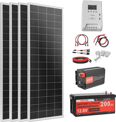 Vevor Solar Power Kit 400W 12V with 4 Solar Panels LFP Battery MPPT Controller Power Inverter New