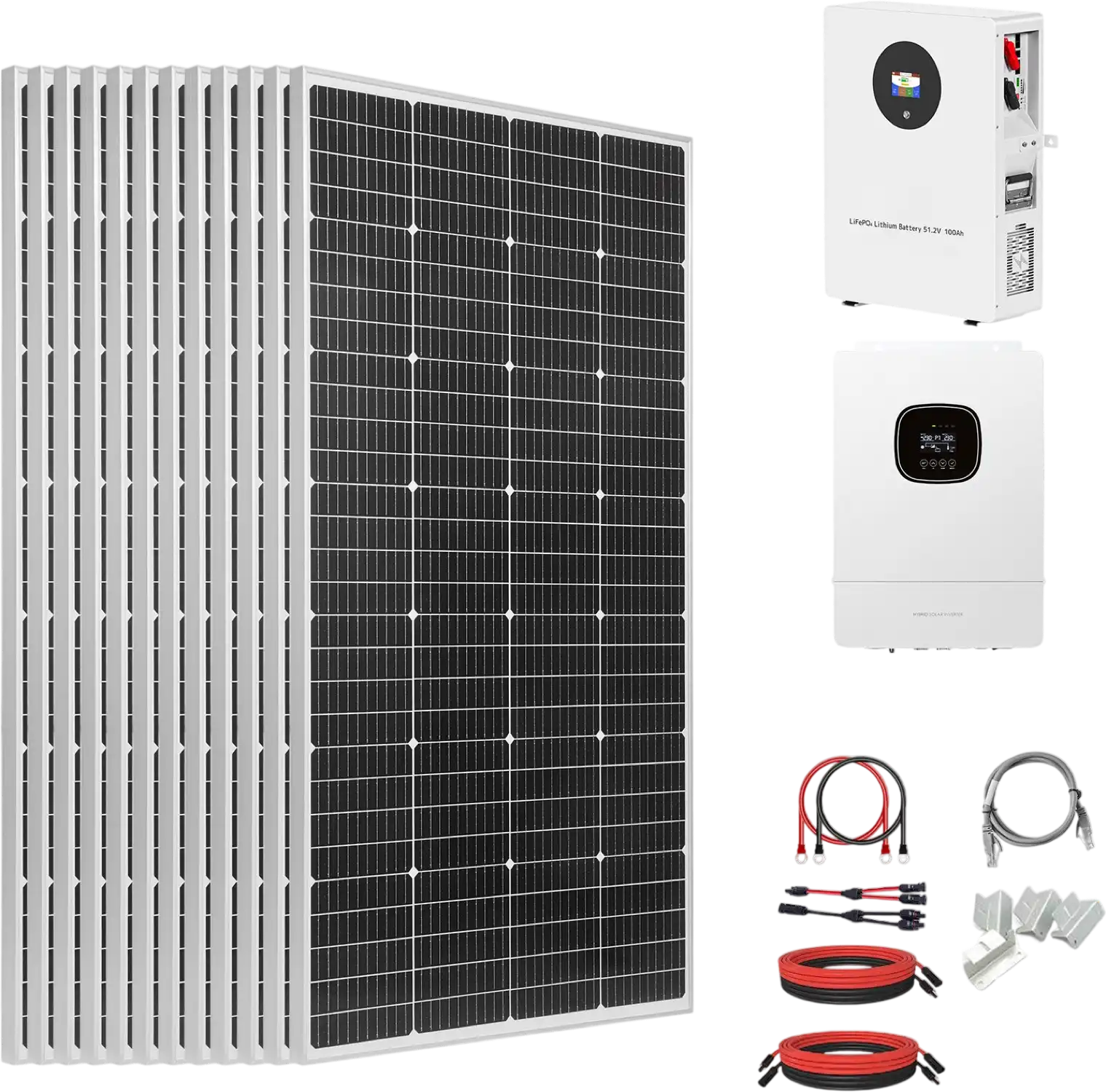 Vevor Solar Power Kit 2400W 48V with 12 200W Panels LFP Battery Hybrid Inverter New