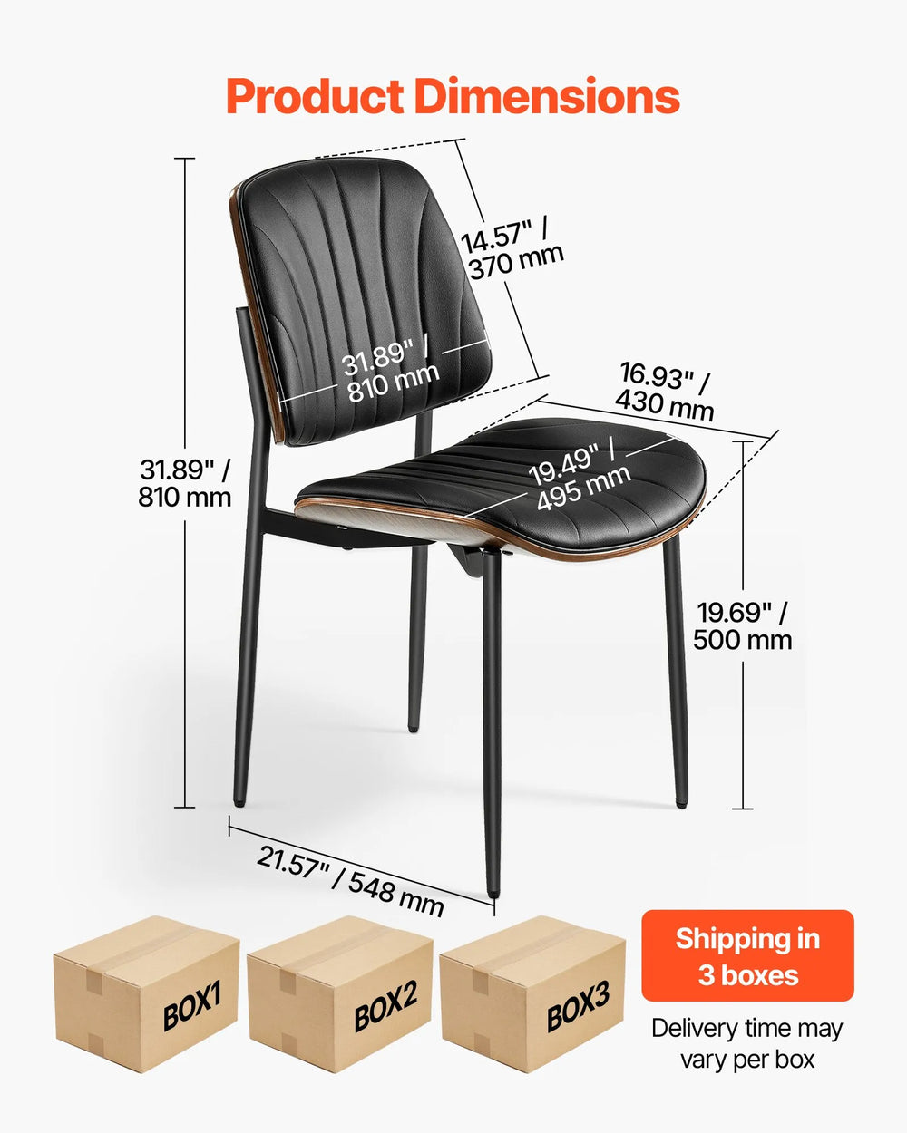 Vevor Dining Room Chairs Modern Upholstered Leather with Metal Legs Set of 6 New