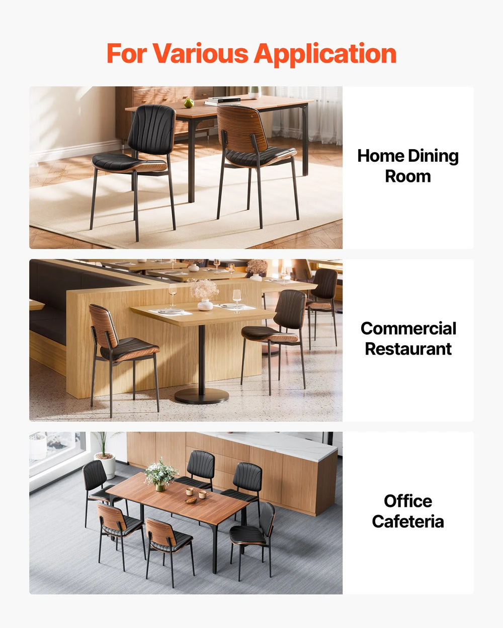 Vevor Dining Room Chairs Modern Upholstered Leather with Metal Legs Set of 6 New