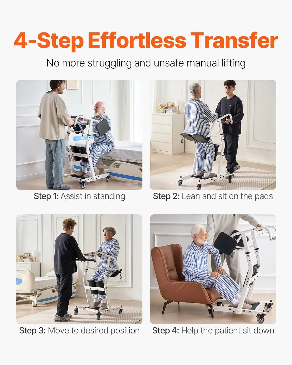 Vevor Stand Assist Patient Lift Sit-to-Stand with Adjustable Knee Pads 400 Lbs Capacity New