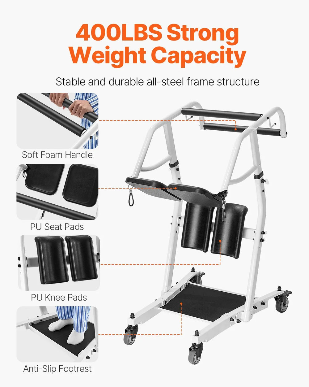 Vevor Stand Assist Patient Lift Sit-to-Stand with Adjustable Knee Pads 400 Lbs Capacity New