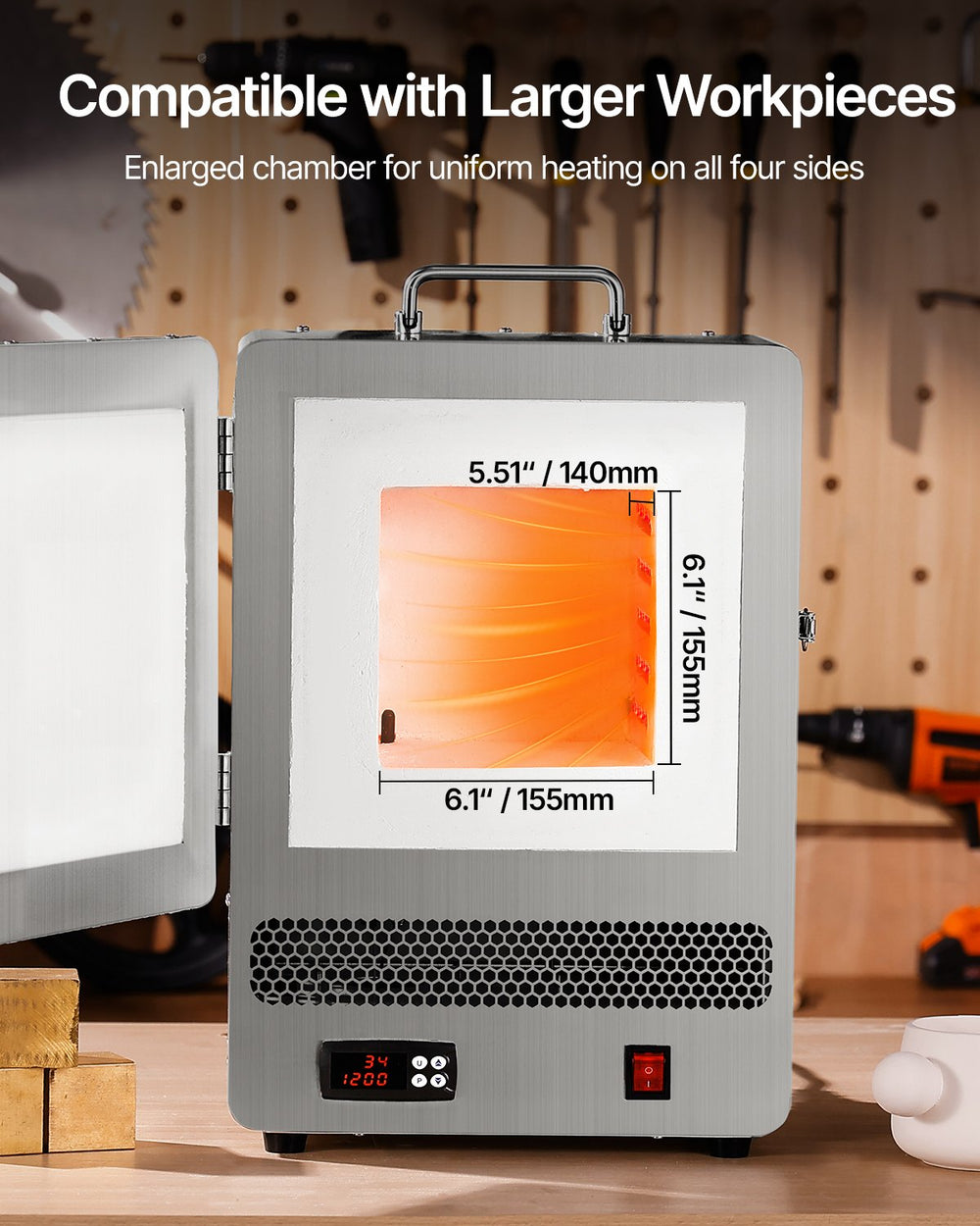 Vevor Electric Kiln Melter 2192°F Max Temp Stainless Steel 9-Stage Temp Control 1500W New
