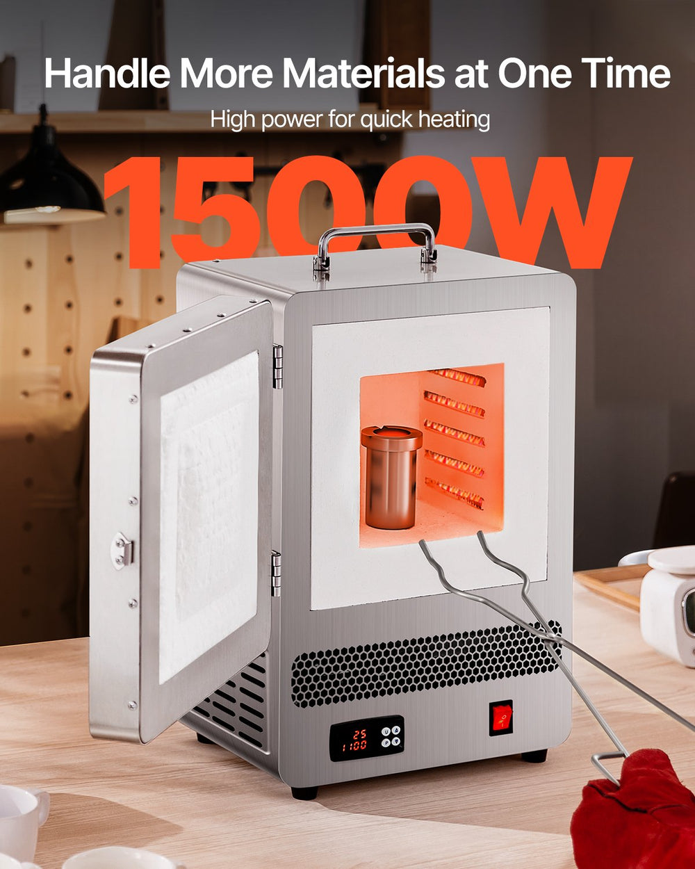 Vevor Electric Kiln Melter 2192°F Max Temp Stainless Steel 9-Stage Temp Control 1500W New
