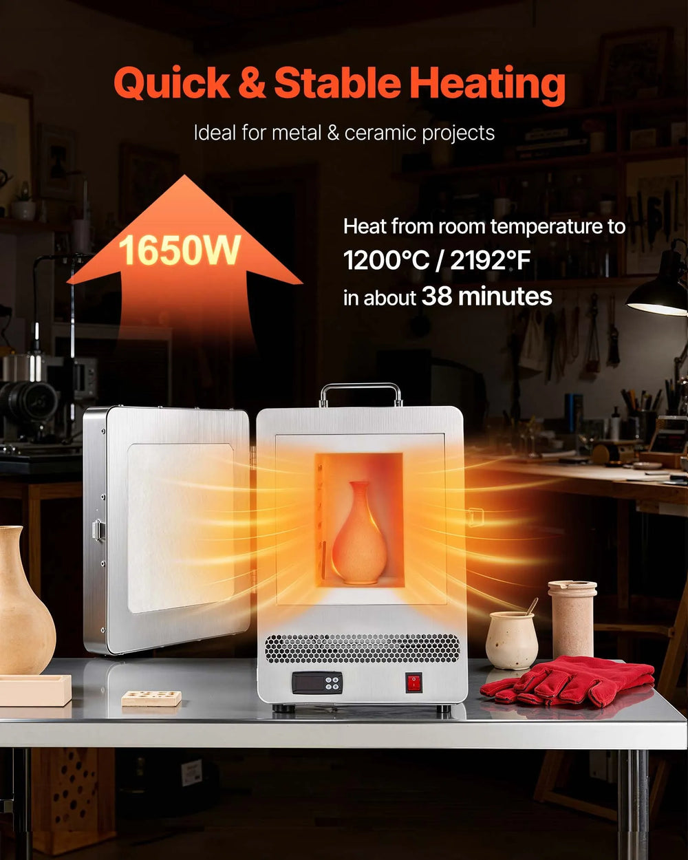 Vevor Electric Melting Furnace Kiln with Max Temperature 2192°F PID Temp Control 1650W New