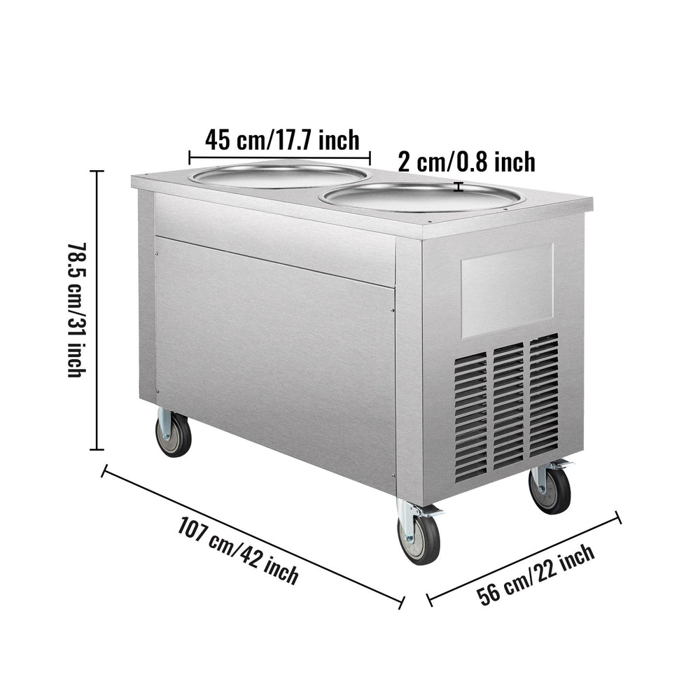 Vevor Ice Cream Roll Machine 1800W 2 Round Pans 17.7" Commercial Stainless Steel 2 Scrapers New