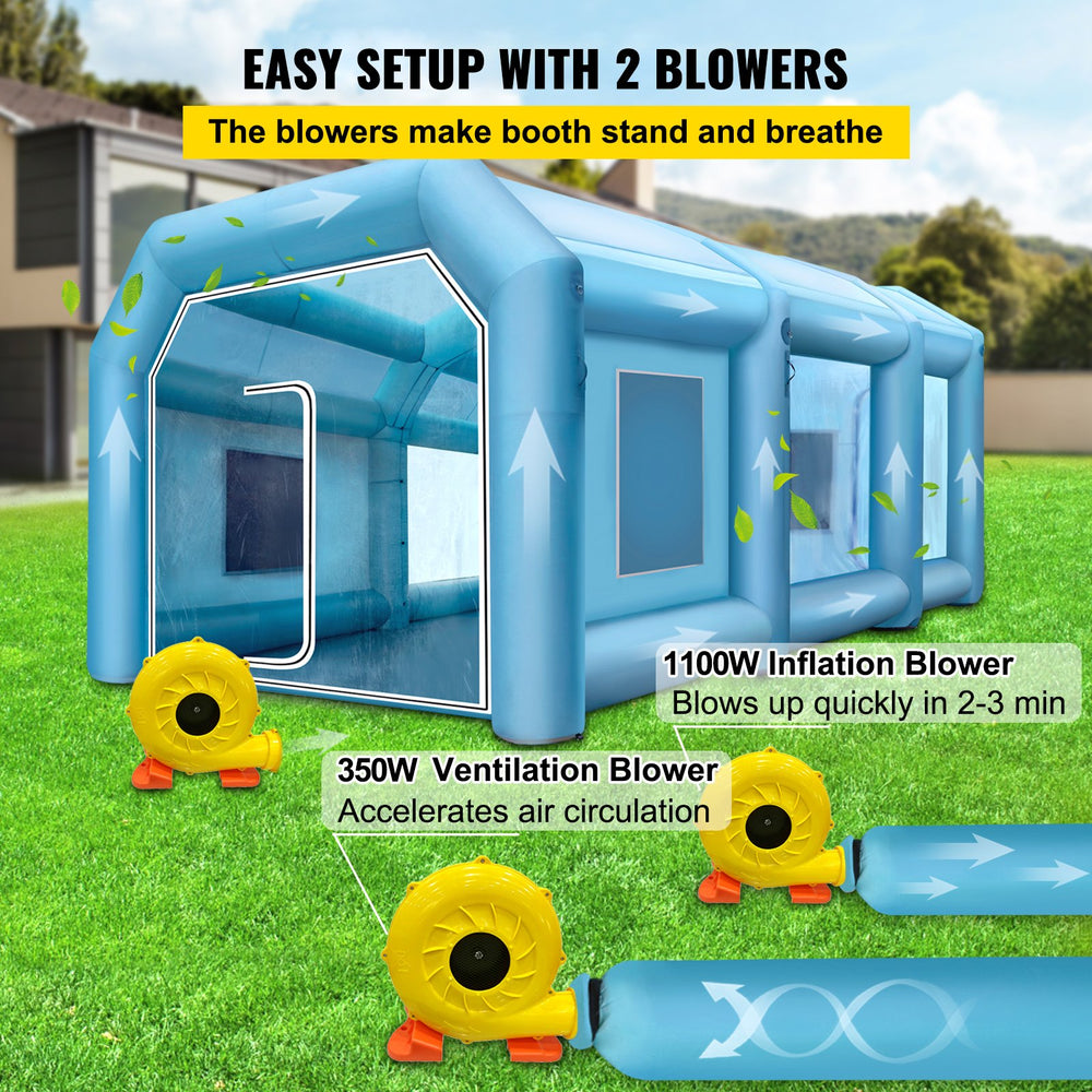 Vevor Inflatable Paint Booth 39.3' x 16.4' x 13.4' Spray Tent 1100W 350W Blowers Air Filter System New