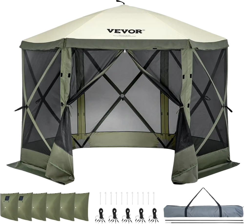 Vevor Pop Up Gazebo Tent 6 Sided Canopy with Privacy Windows 10' x 10' New