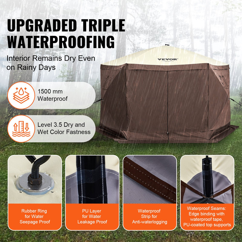 gazebo camping tent VEVOR Pop Up Gazebo 11.5 ft. x 11.5 ft. Tent Pop-Up Screen Tent 6-sided Canopy Sun Shelter with Removable Privacy Wind Cloths
