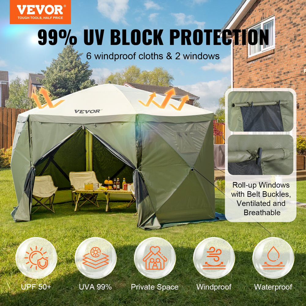 vevor tent VEVOR Pop Up Gazebo Tent 12 ft. x 12 ft. Pop-Up Screen Tent 6 Sided Canopy Sun Shelter with 6 Removable Privacy Wind Cloths