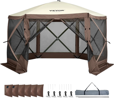 vevor grow tent VEVOR Pop Up Gazebo Tent Pop-Up Screen Tent 6 Sided Canopy Sun Shelter with 6 Removable Privacy Wind Cloths & Mesh Windows 12.5x12.5FT Quick Set