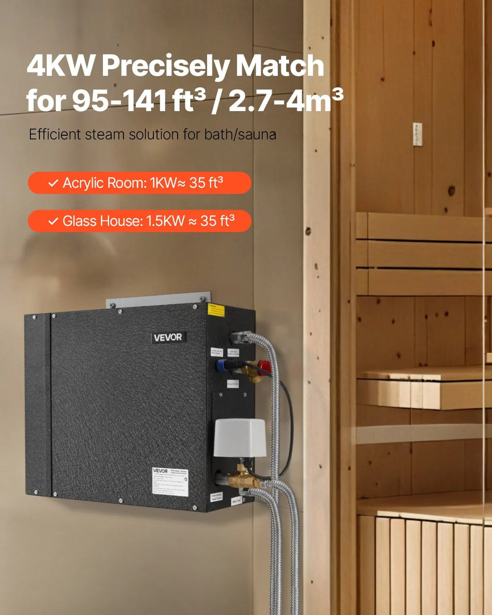 Vevor Steam Generator 4kW with Home Sauna Controller Auto Drain Kit New