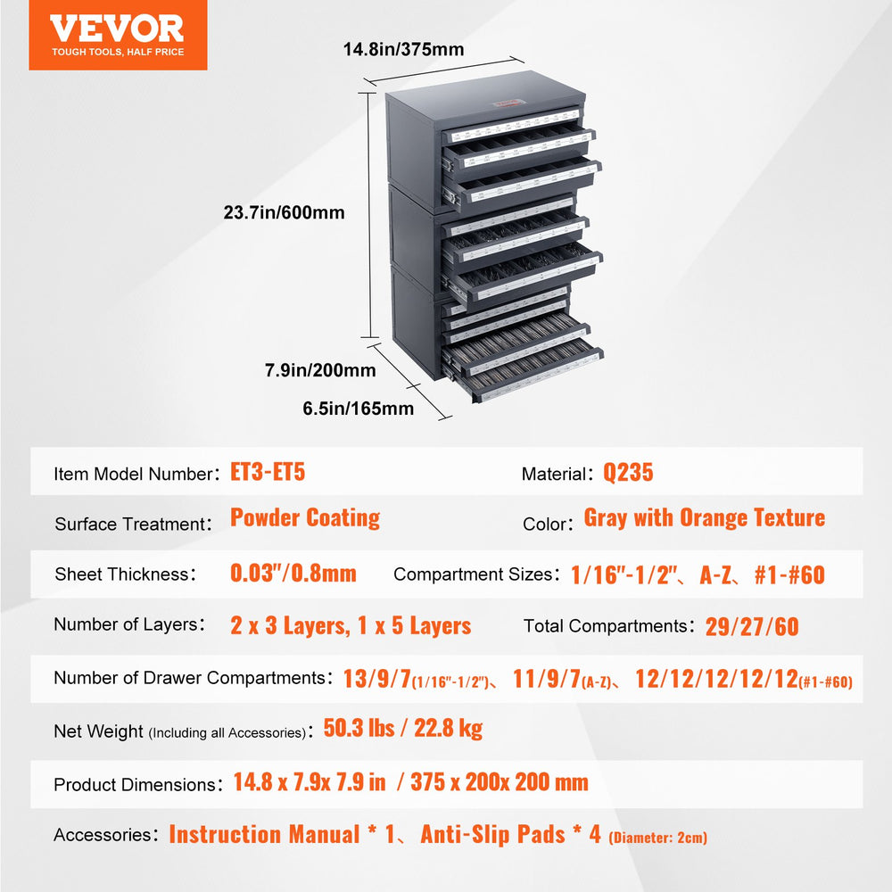 Vevor Drill Bit Dispenser Cabinet Three-Piece Organizer New