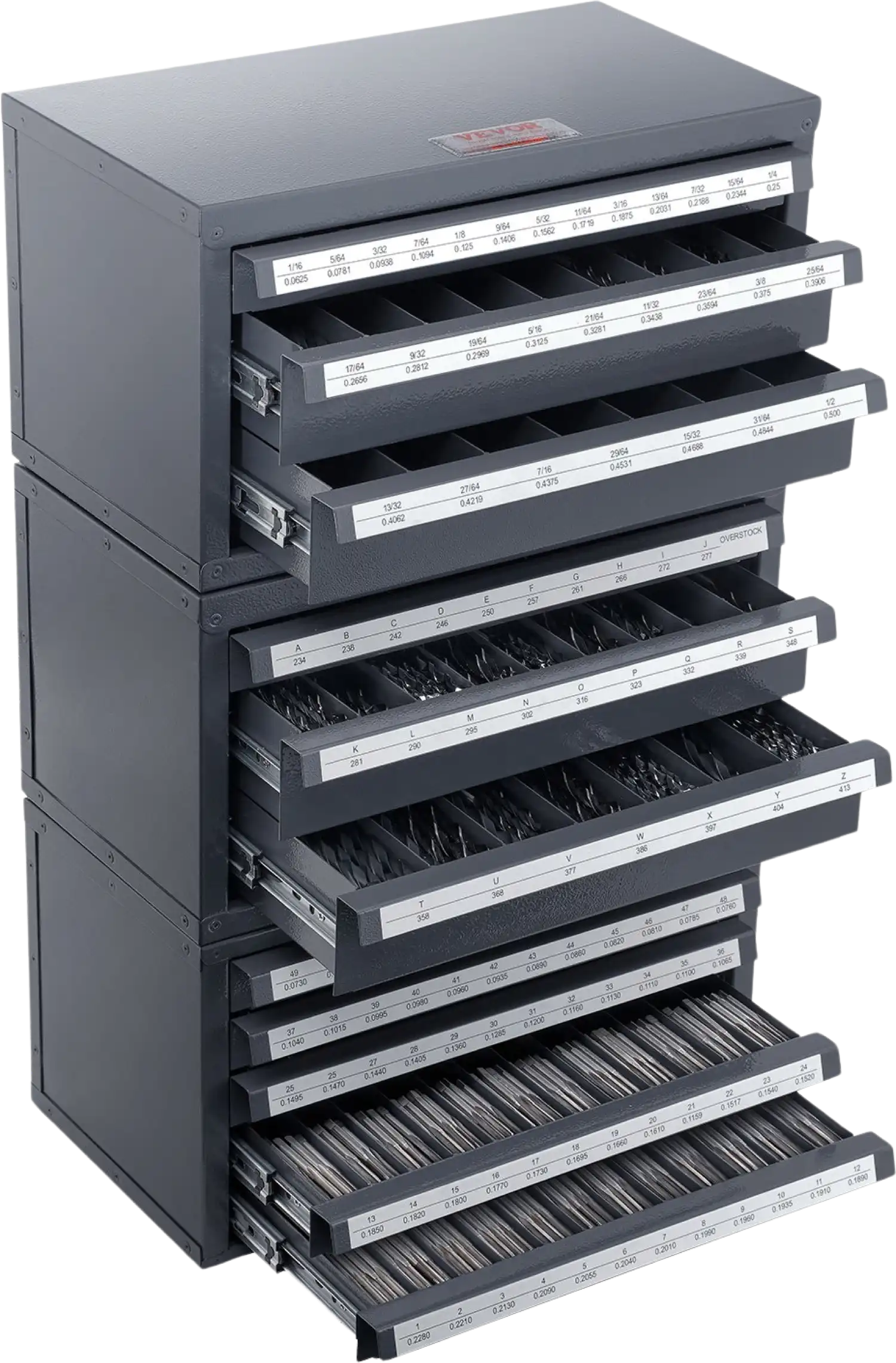 3-Piece Drill Bit Dispenser Organizer Cabinet – 3-Drawer & 5-Drawer Units, 116 Total Compartments