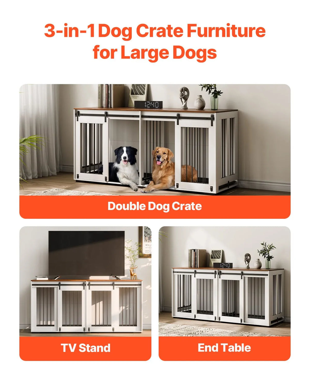 Vevor Dog Crate 72" Furniture Style Large Breed Kennel with Tray New