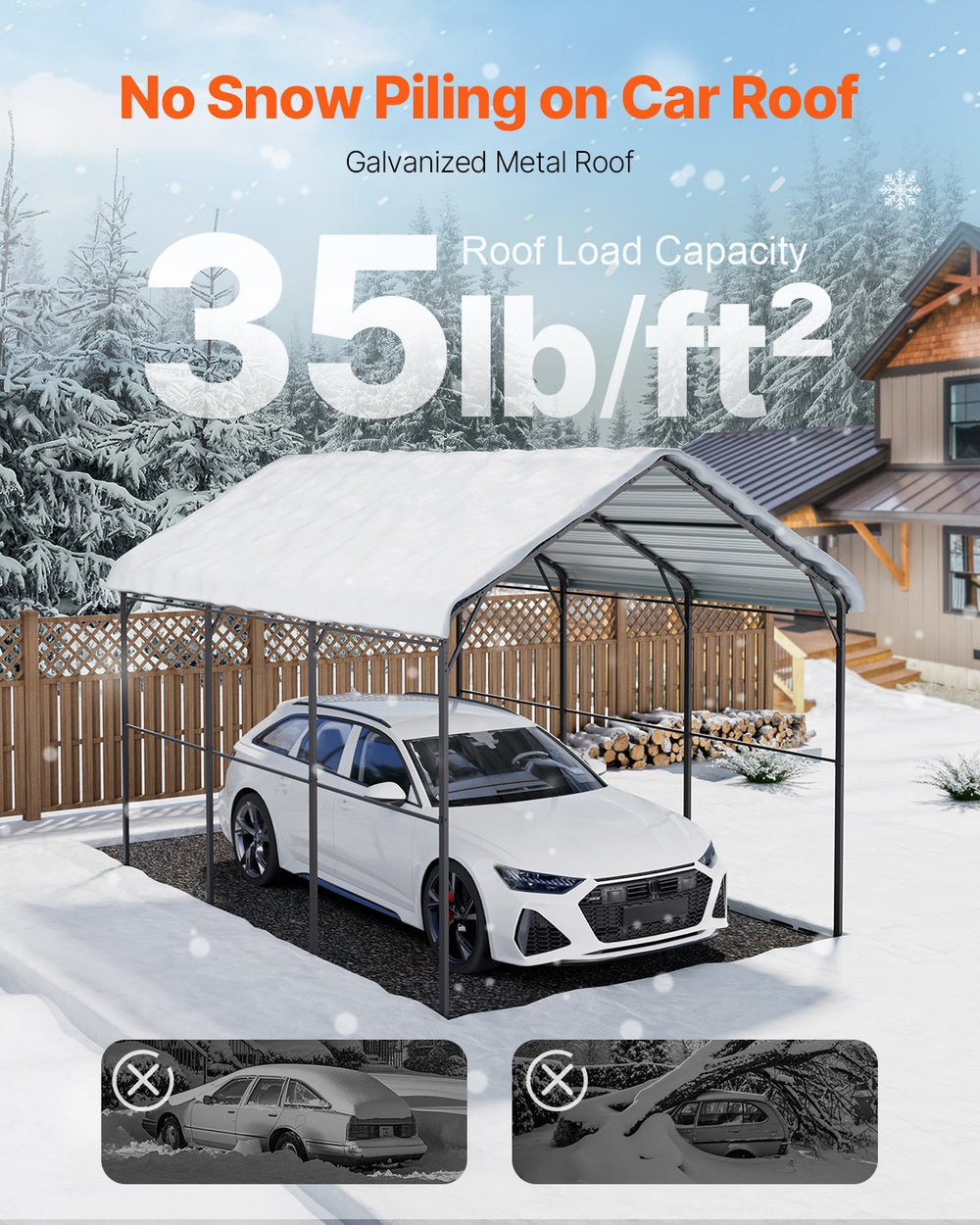 Vevor Metal Carport Heavy Duty Garage Shelter 10 x 15 FT with Removable Sidewall New