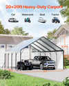 Vevor Metal Carport Heavy Duty Garage Shelter 20 x 20 FT with Removable Sidewalls New