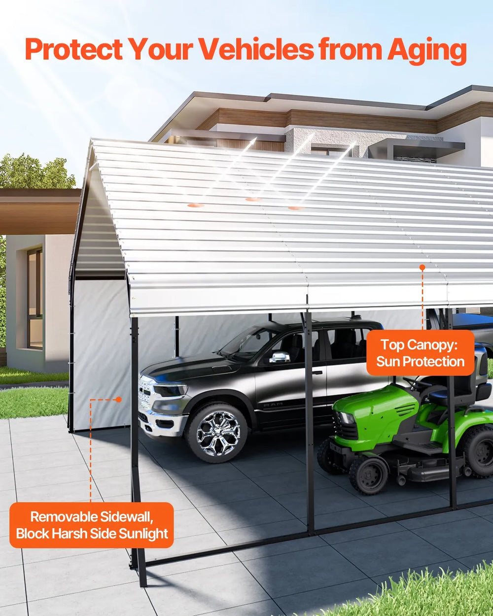 Vevor Metal Carport Heavy Duty Garage Shelter 20 x 20 FT with Removable Sidewalls New