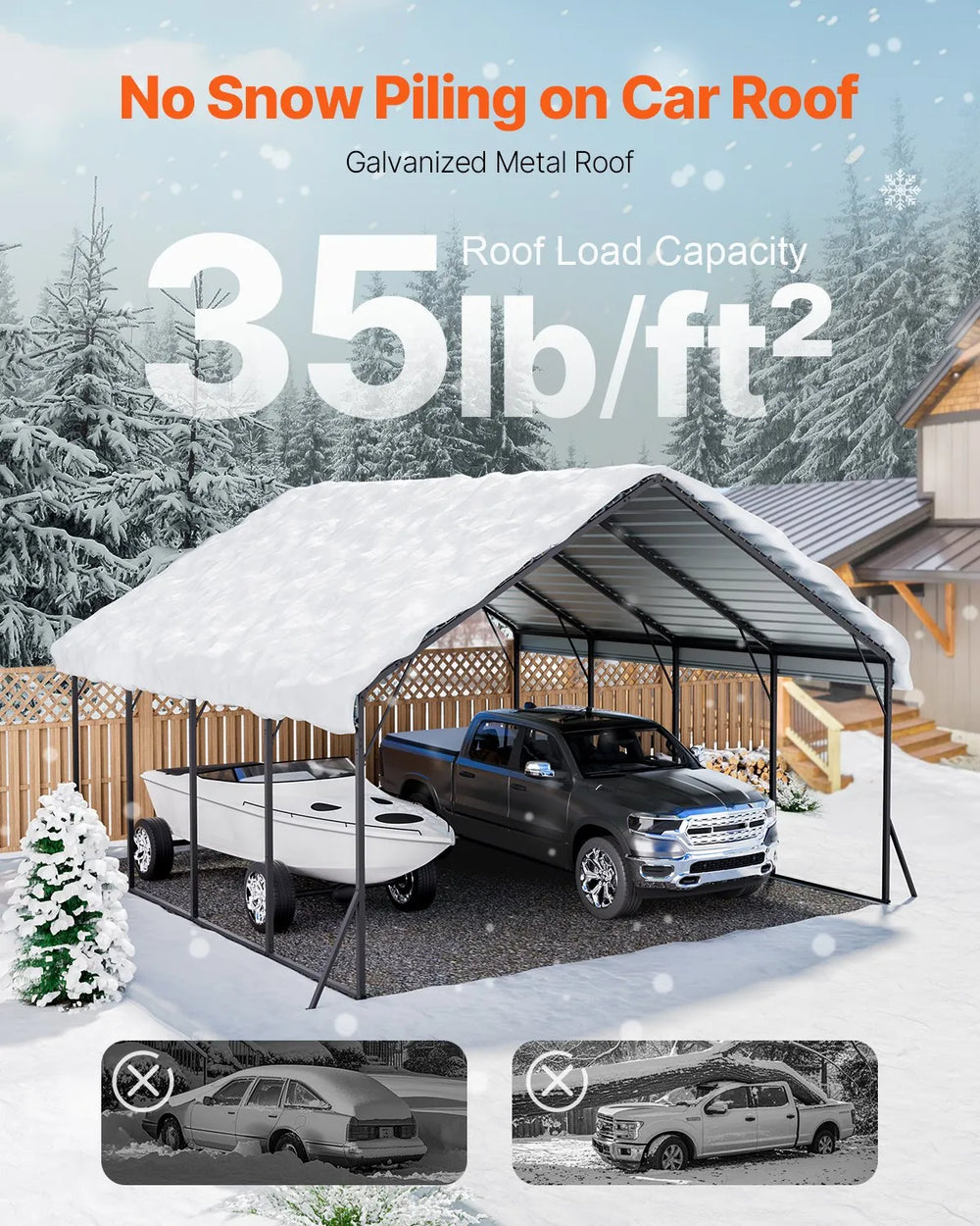 Vevor Metal Carport Heavy Duty Garage Shelter 20 x 20 FT with Removable Sidewalls New