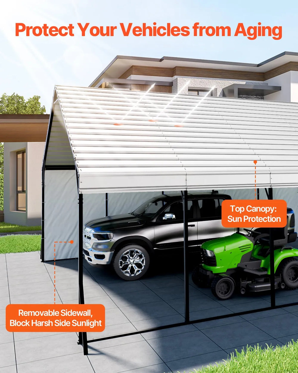 Vevor Metal Carport Heavy Duty Garage Shelter 20 x 24 FT with Removable Sidewalls New