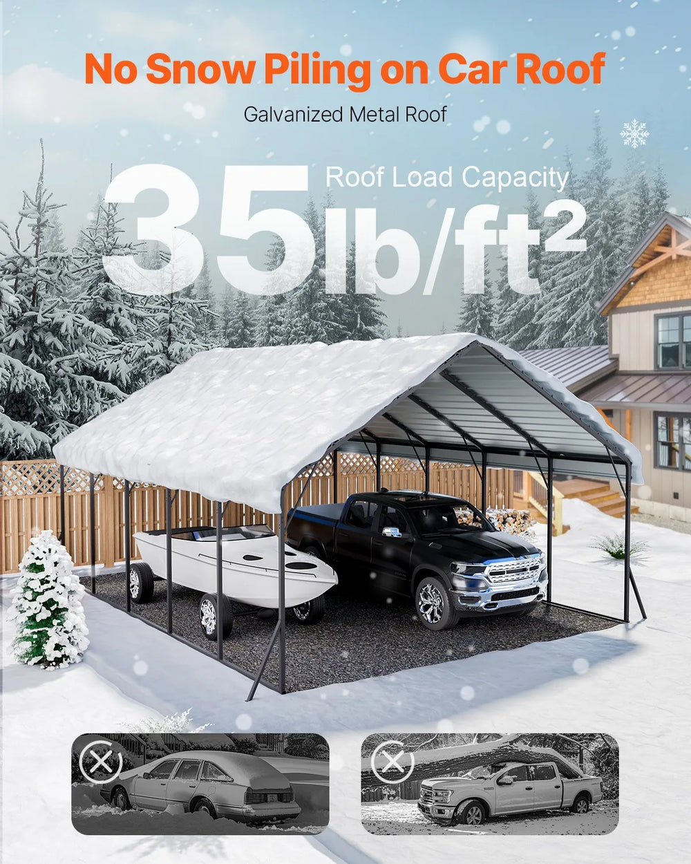 Vevor Metal Carport Heavy Duty Garage Shelter 20 x 24 FT with Removable Sidewalls New