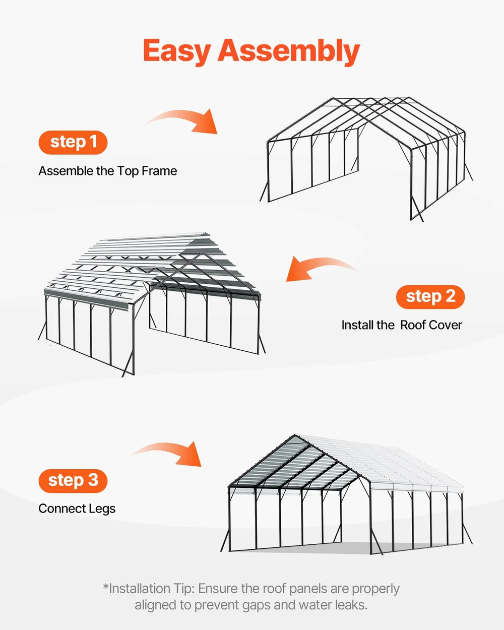 Vevor Metal Carport Heavy Duty Garage Shelter 20 x 24 FT with Removable Sidewalls New