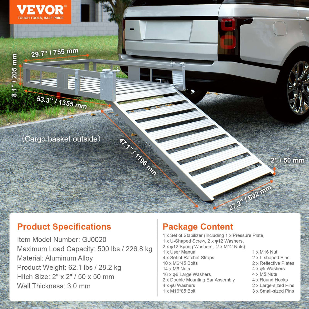 Vevor Hitch Mount Cargo Carrier 45.3" x 25.6" Aluminum with Folding Ramp New