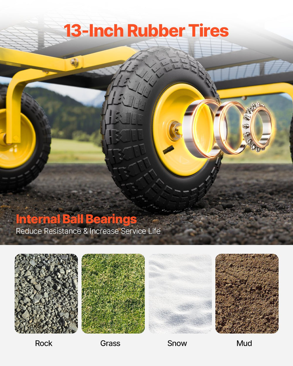 Vevor Steel Garden Cart 1400 Lbs Capacity 13" All-Terrain Tires Removable Sides New