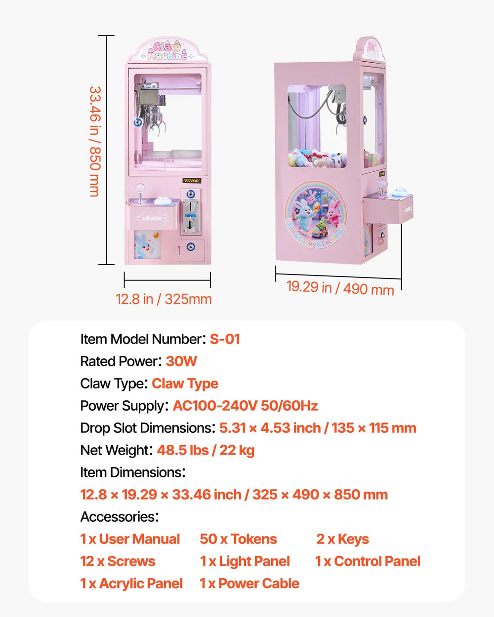 Vevor Claw Crane Machine with Adjustable Precision Grip 30W New