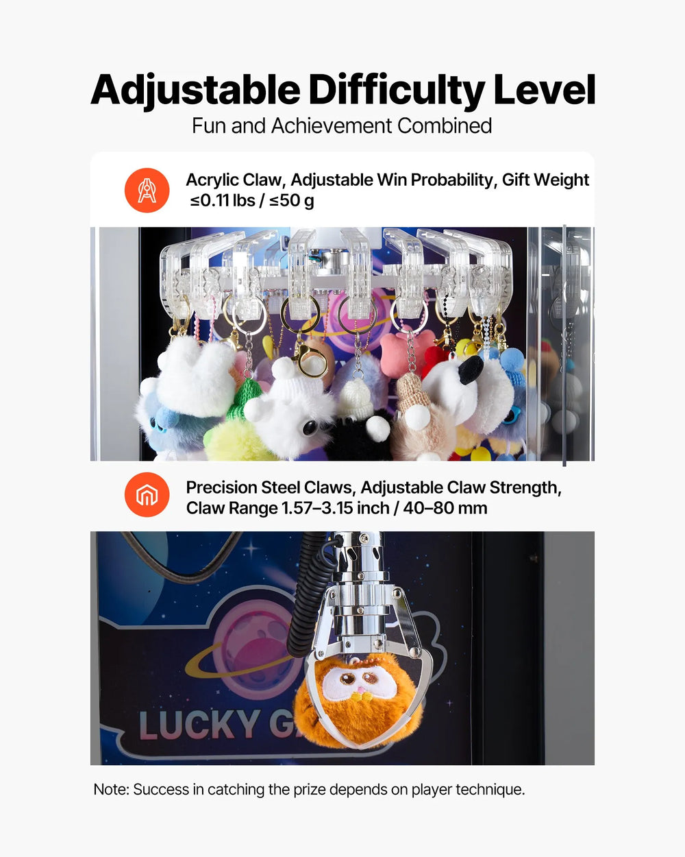 Vevor Claw Crane Machine Double Layer Prize Dispenser Adjustable Difficulty New