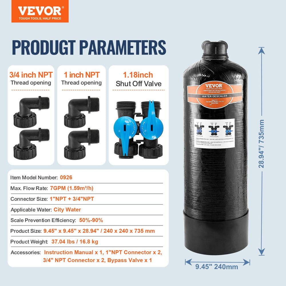 Vevor Salt Free Water Descaler System 7 GPM For Whole House 2-3 Person Family New