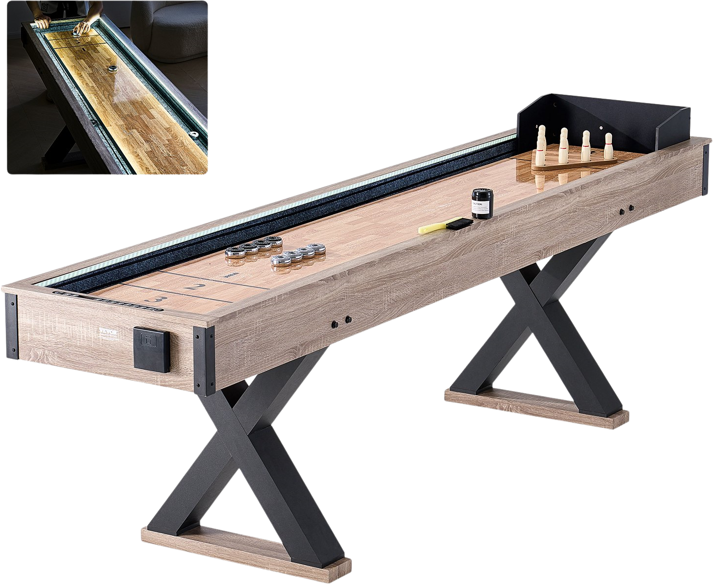 Vevor Shuffleboard Table with LED 2 in 1 Bowling Combo Game Set 9' New