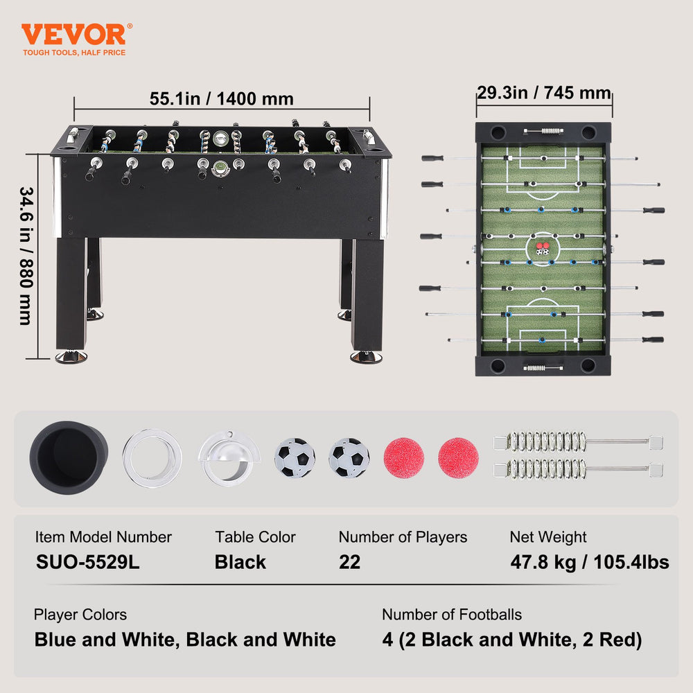 Vevor Foosball Table 55" Standard Size with 4 Cup Holders New