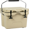 16-quart insulated ice cooler in khaki with reinforced latches and 2 cup holders, ideal for camping and picnics.