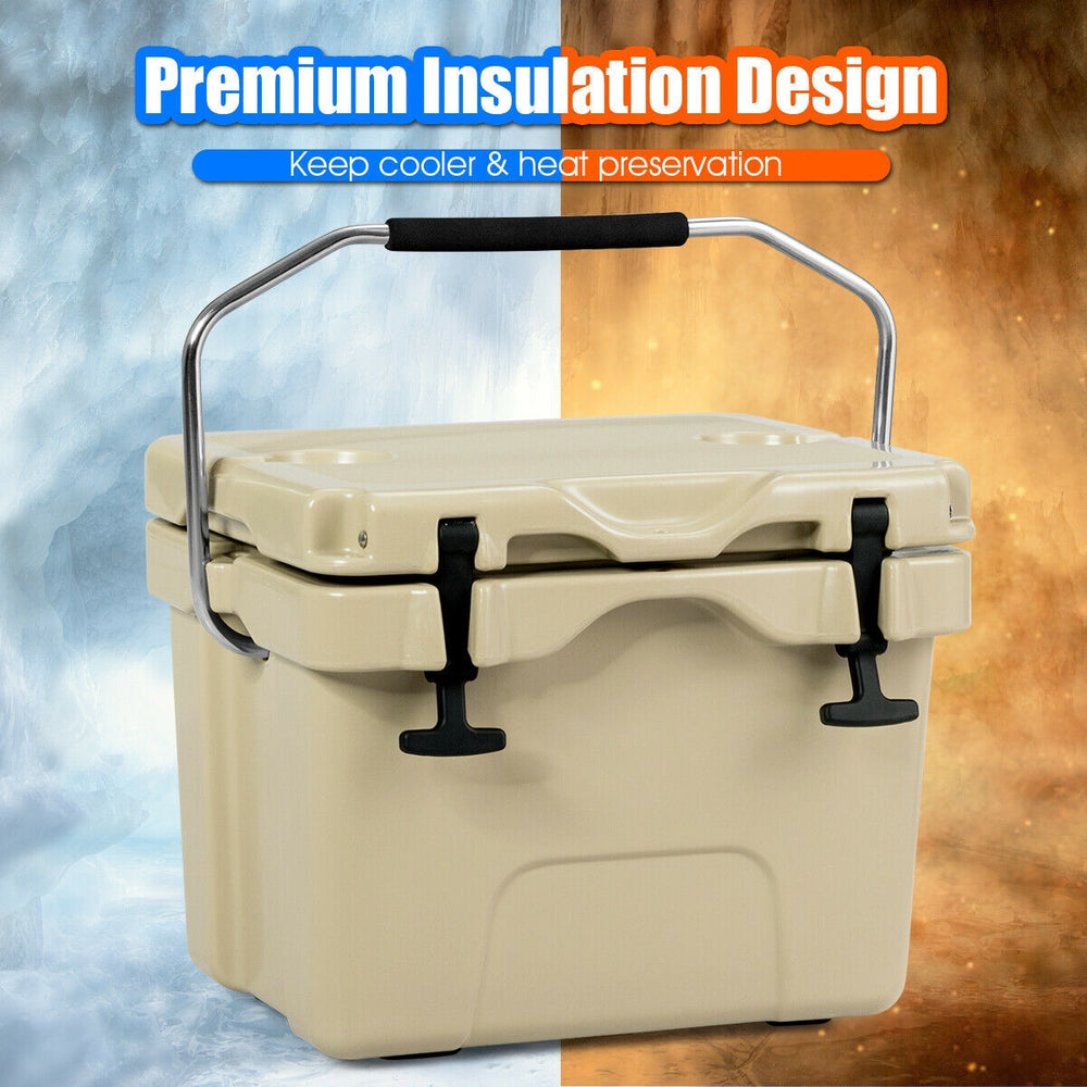 16 Quart 24-Can Capacity Insulated Ice Cooler with 2 Cup Holders-Khaki - Gallery View 1 of 4